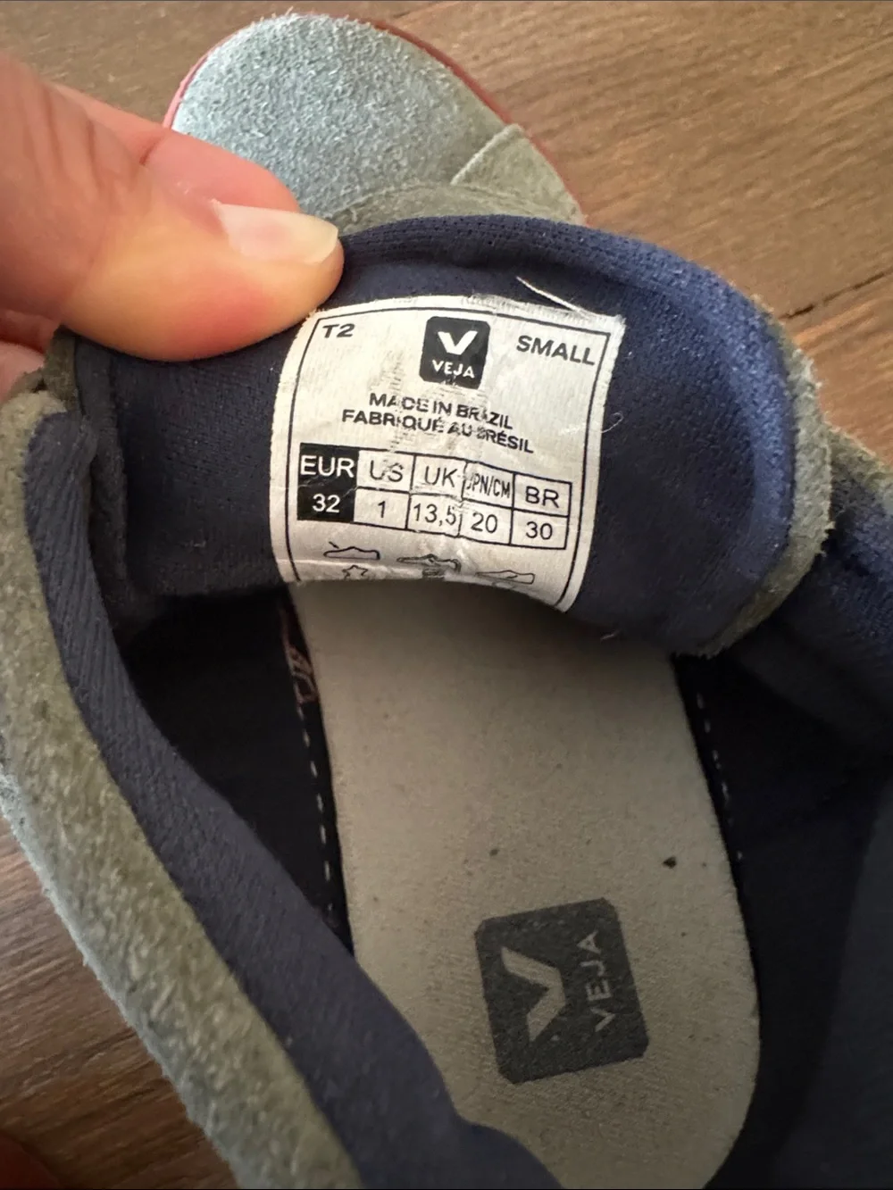 Veja Kids Suede Sneakers with Red Sole - Velcro Closure